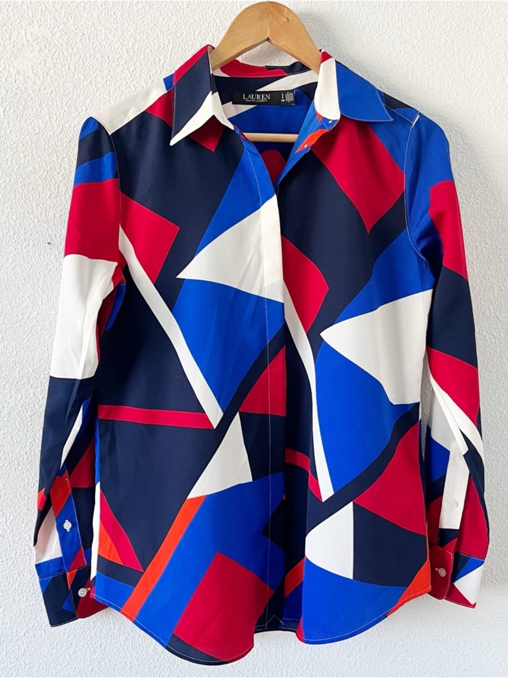 Lauren Ralph Lauren Classic Fit Print Crepe Button Down Long Sleeve Satin Shirt - Picture 2 of 10